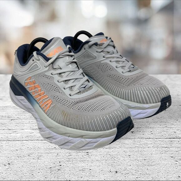Hoka One One Shoes - Hoka One One Bondi 7 Womens Size 9.5 D Wide Low Lunar Rock Black Iris Running